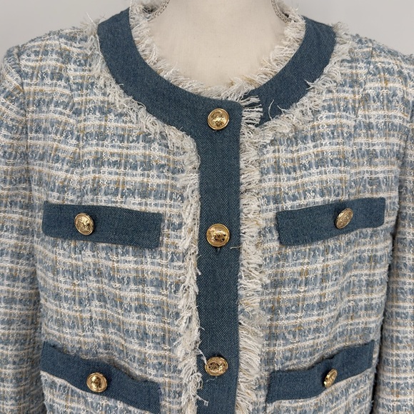 NWOT Vici Mable Frances Tweed Pocketed Blazer Blue Size XL - Picture 6 of 12